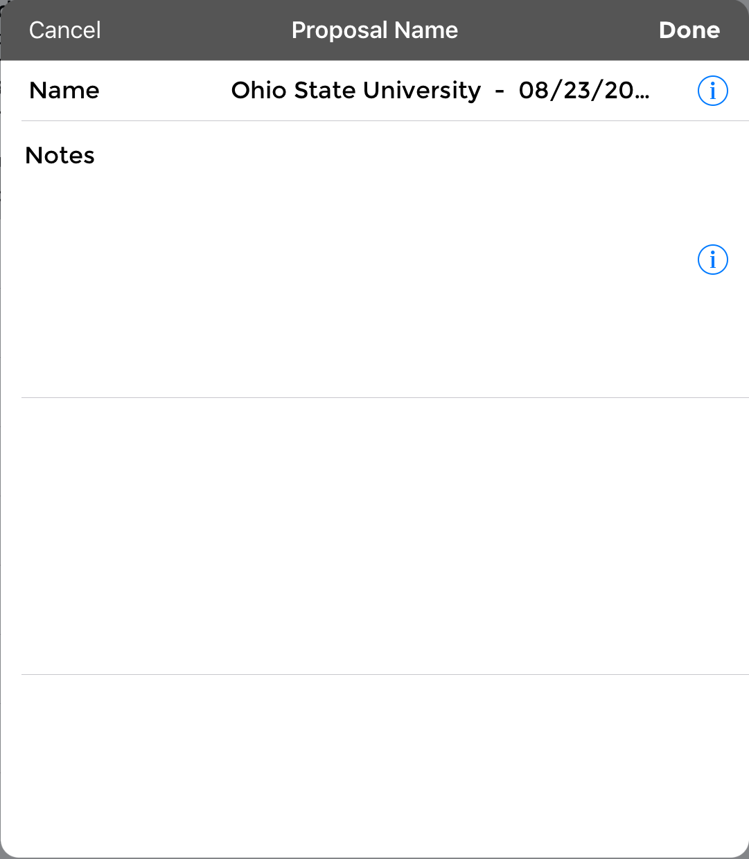 Proposal Name & Notes