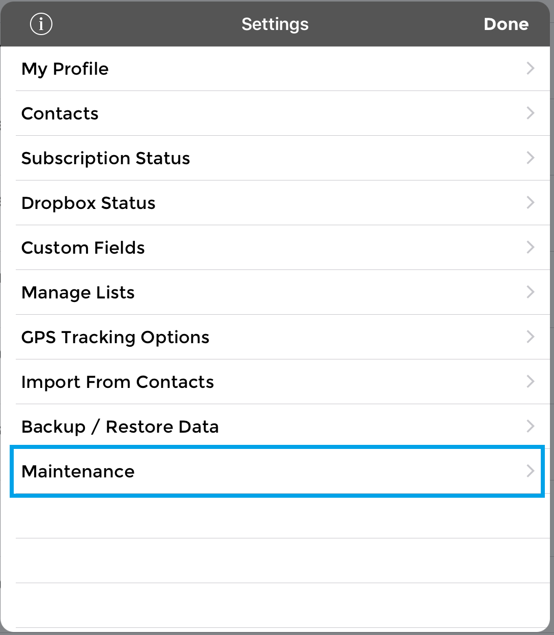 Tap on "Maintenance"