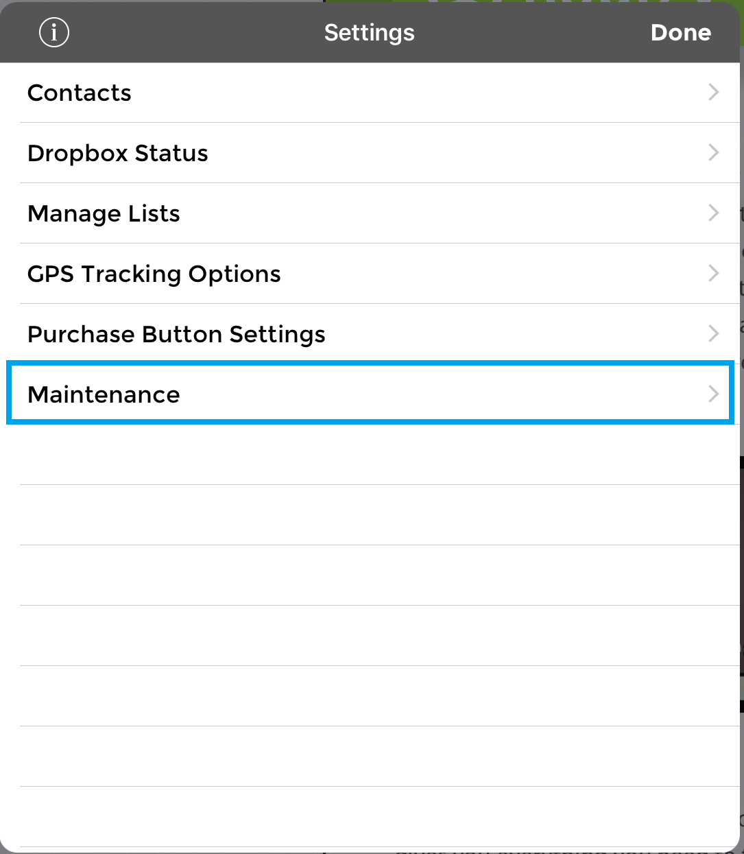 Tap on "maintenance" again